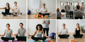 Diverse employees engaged in modern wellness activities