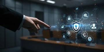 National Security Briefing: Combating Disinformation for 2025 Elections Digital network grid with cybersecurity and data icons for disinformation combat