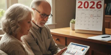 Elderly couple reviewing 2026 federal benefit changes on a tablet
