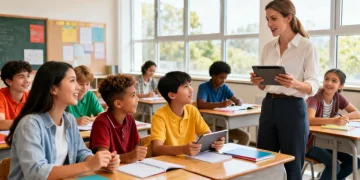 Teachers and students collaborating in a modern classroom, reflecting 2026 education standards.