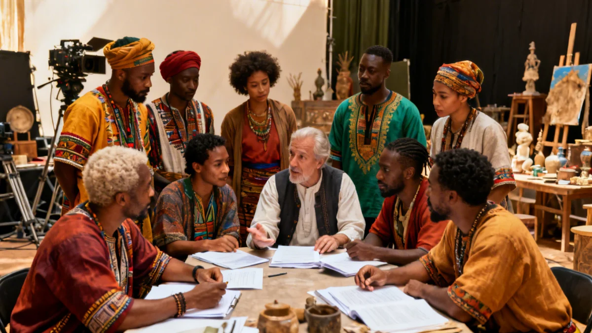 Diverse cast and crew collaborating on an international drama production set
