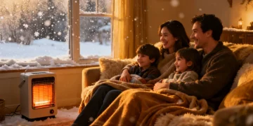 Family staying warm at home with LIHEAP assistance