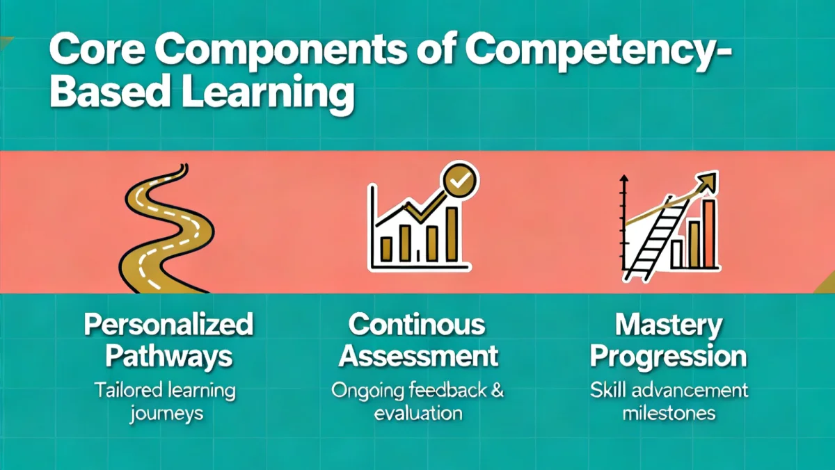 Infographic showing components of competency-based learning model