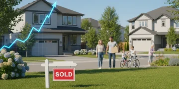 Modern home with 'Sold' sign, symbolizing the 2026 housing market transactions and community.