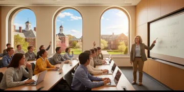 High school students earning college credits in a dual enrollment classroom setting