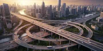 Modern highway interchange connecting urban areas, symbolizing the new infrastructure bill's impact.