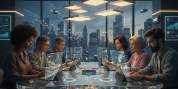 Diverse people planning finances for 2026 with digital tools