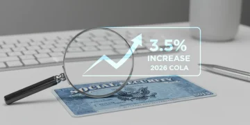 Social Security card under magnifying glass with 3.5% increase overlay