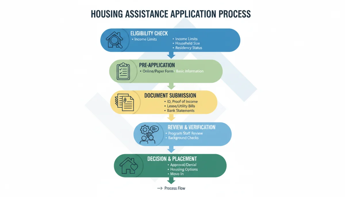 Infographic detailing the application process for housing assistance programs