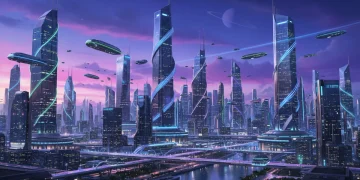 Futuristic city skyline representing advanced 2026 sci-fi dramas