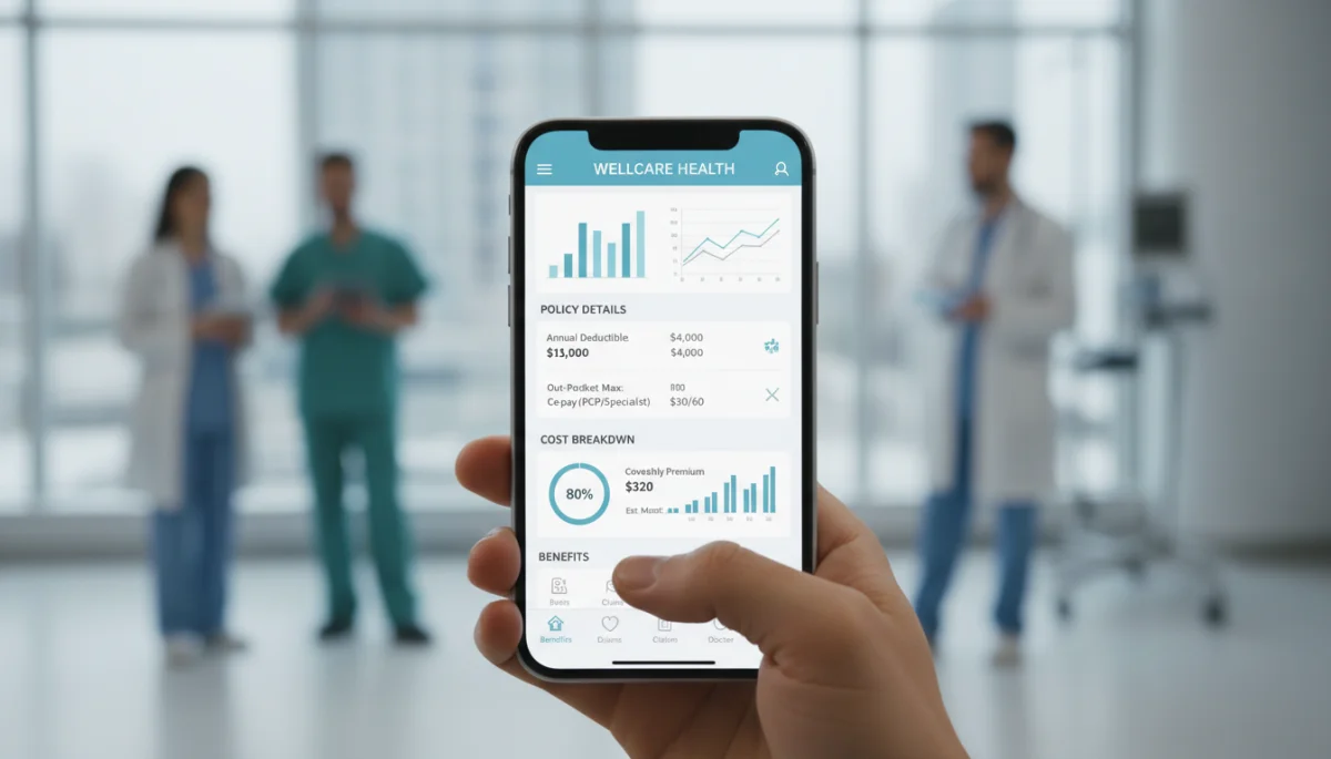 Person reviewing health insurance details on smartphone app