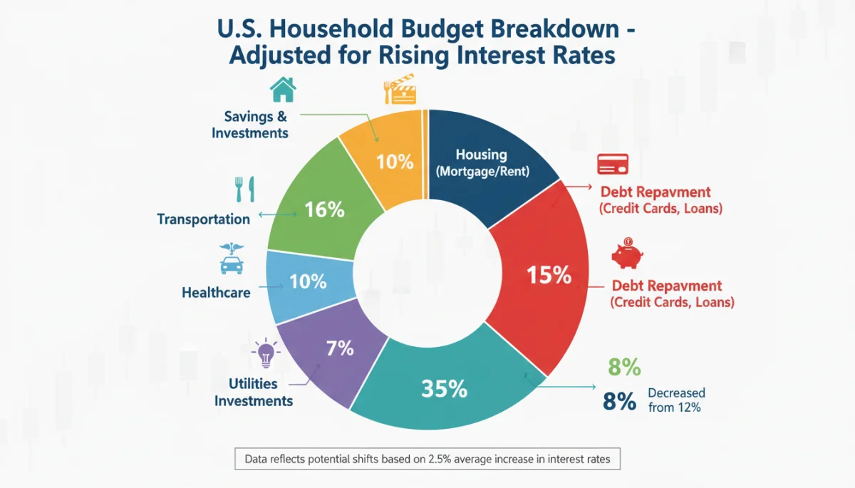 Infographic showing U.S. household budget allocations for mortgage, credit, and savings.
