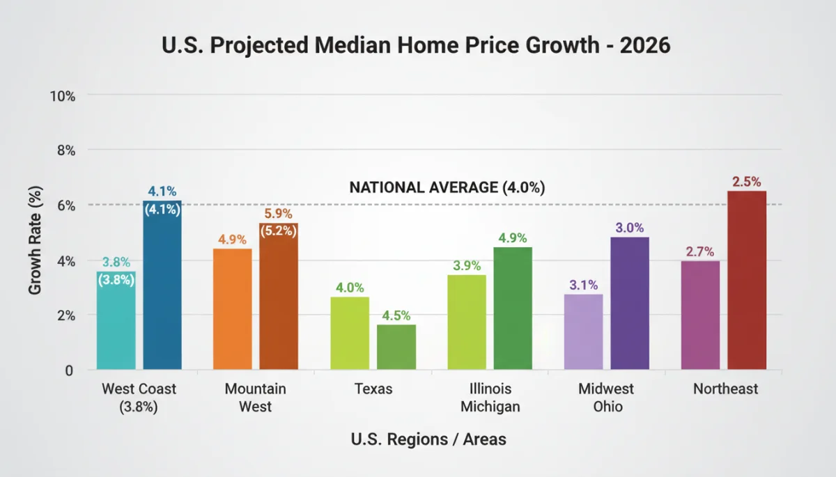 Chart depicting regional median home price growth in the 2026 US housing market.