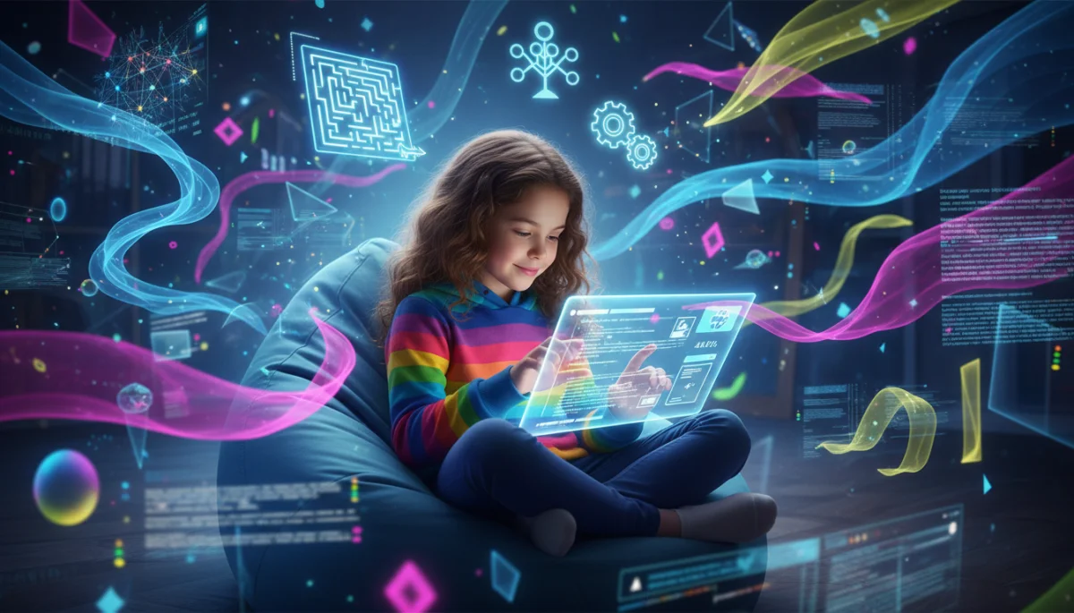 Young girl developing digital literacy skills through coding on a tablet